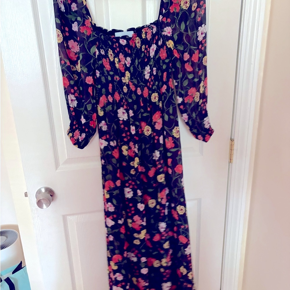 Hill House Navy Blue Floral Long Sleeve Dress
